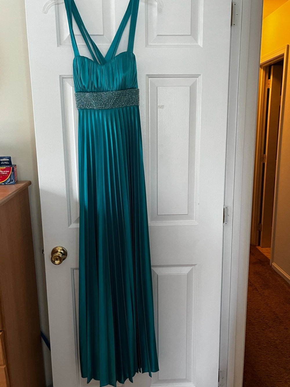 Sequin Hearts Teal Satin Pleated Dress